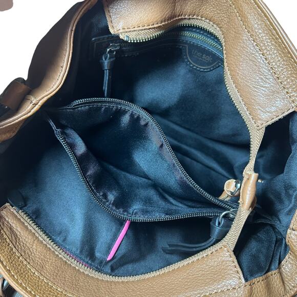 The Sak Collective Baylis Soft Leather Satchel brown chevron detail crossbody - Picture 6 of 13